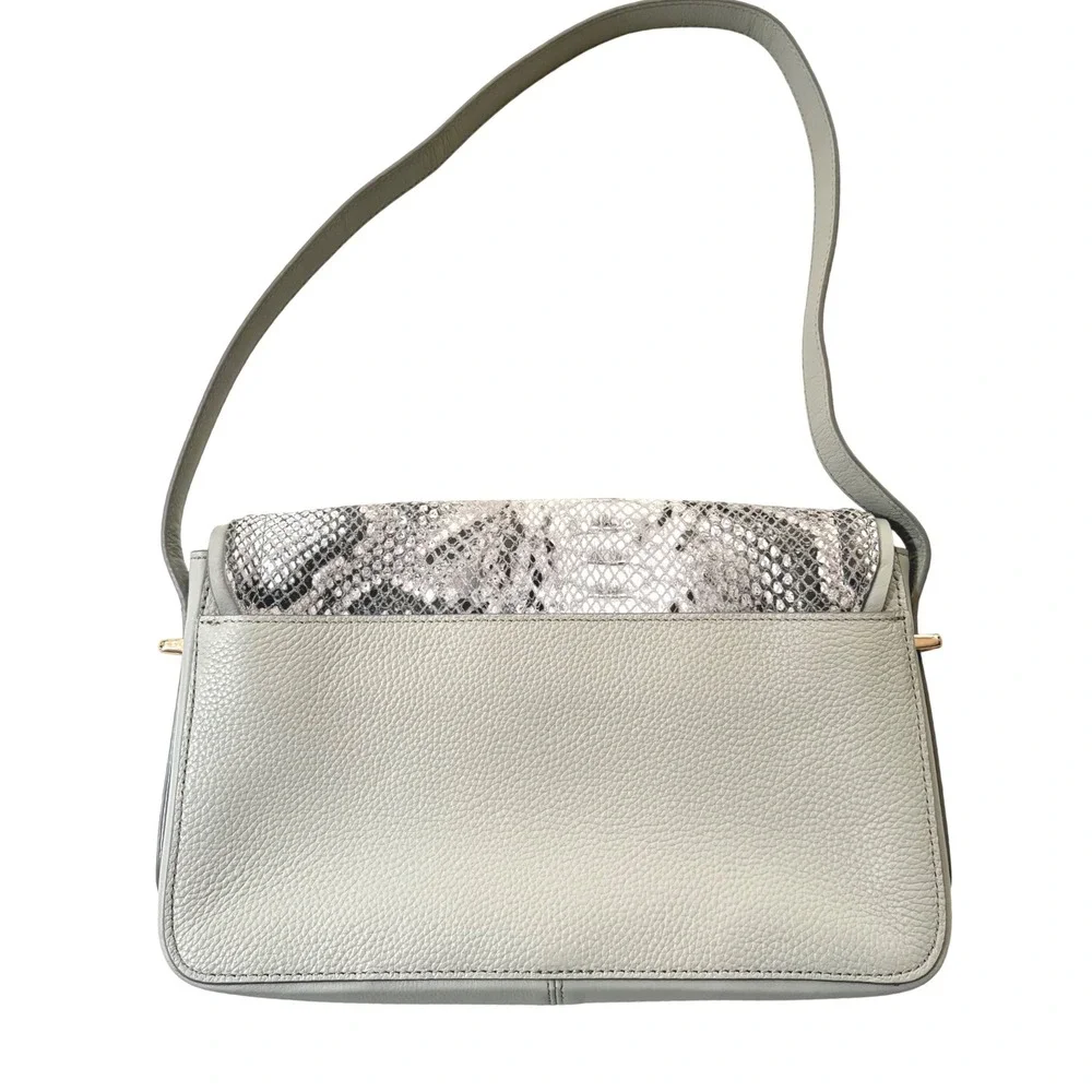 NWOT NORDSTROM brand Light Gray Pebble Leather Snake Embossed‎ Flap Shoulder Bag